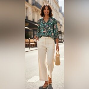 LOFT Floral Boho Peasant Blouse Women’s Size M Long Sleeve Multicolor Top.